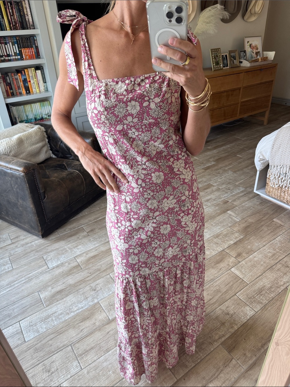 Floral Tie-Shoulder Maxi Dress in Dusty Rose